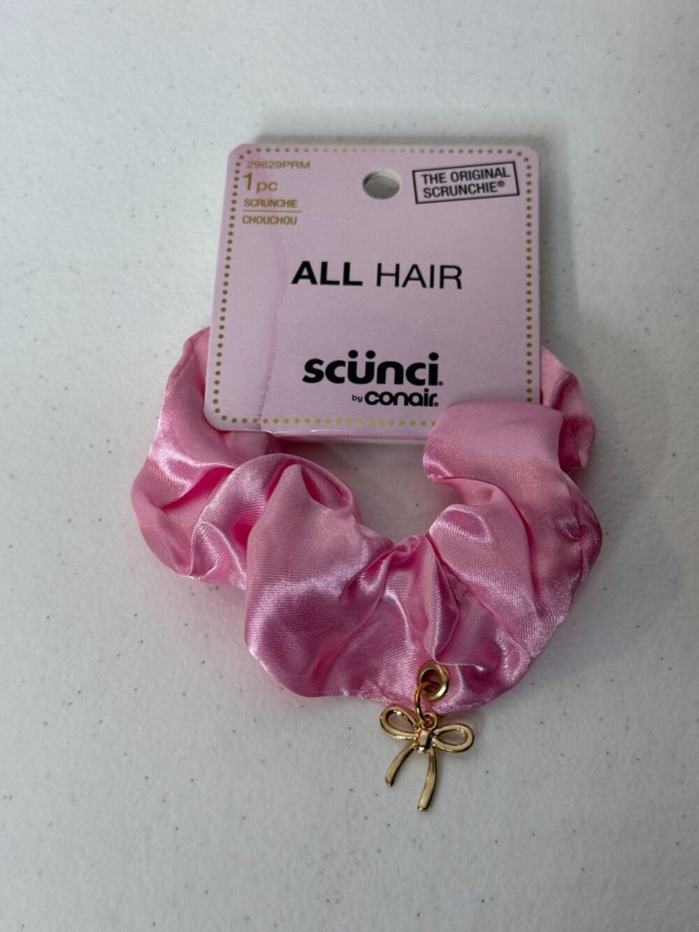 Scunci Pink Scrunchie Gold Bow Charm Coquette Feminine